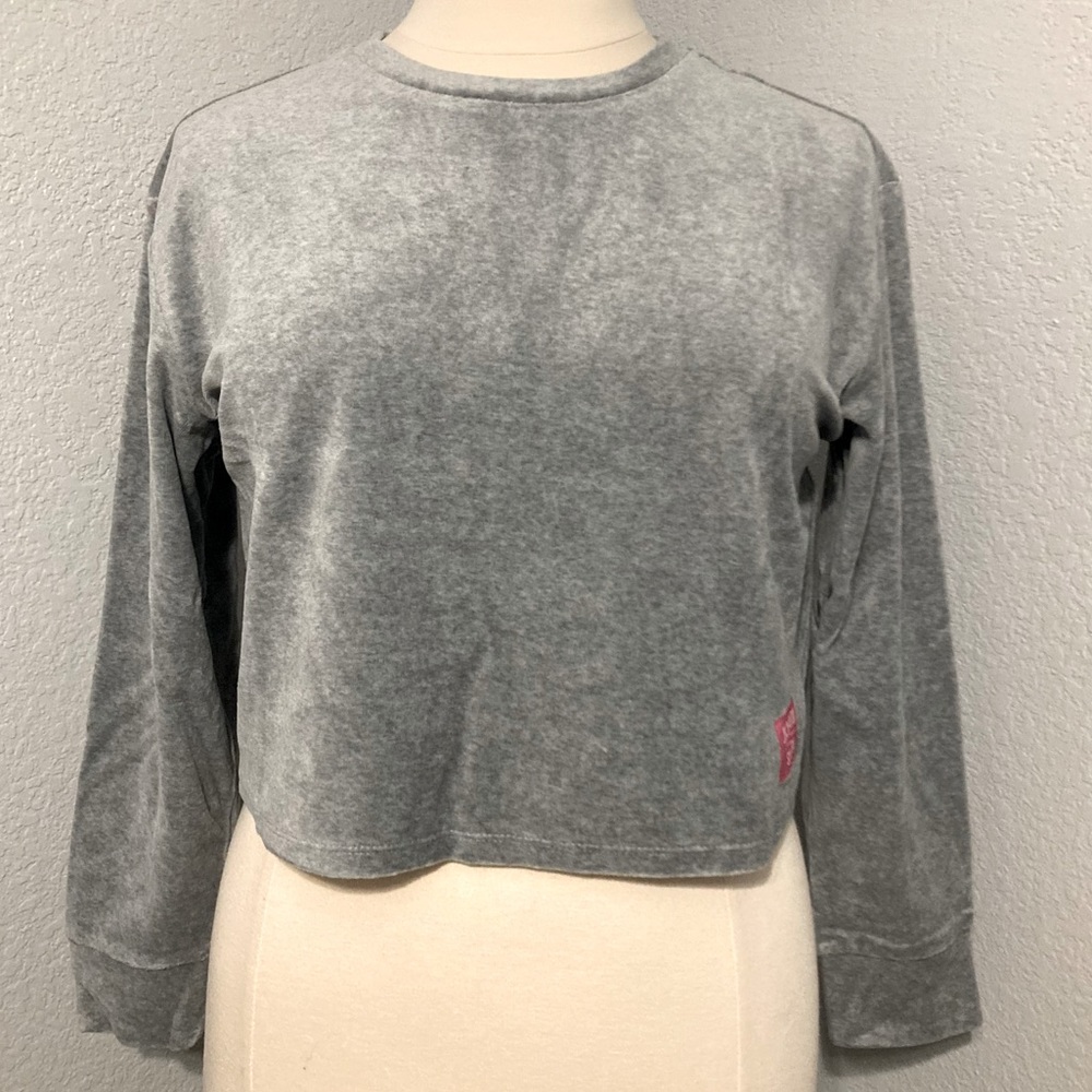 Juicy Couture Gray Powder Luxe Velour Cropped Pullover